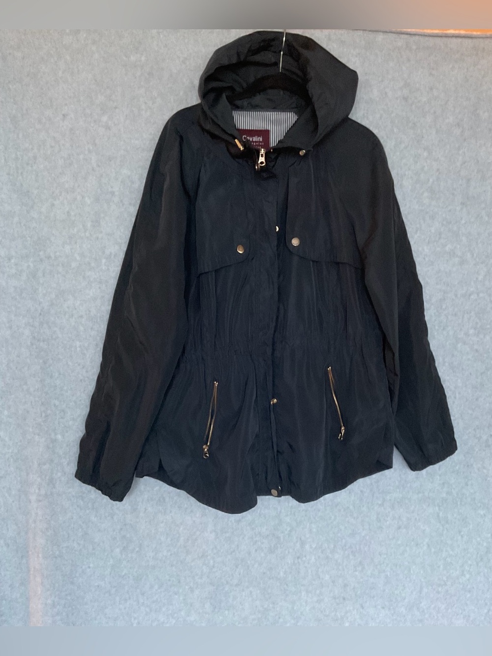 Cavalini Black Hooded Utility Jacket with Gold Accents Sz XL